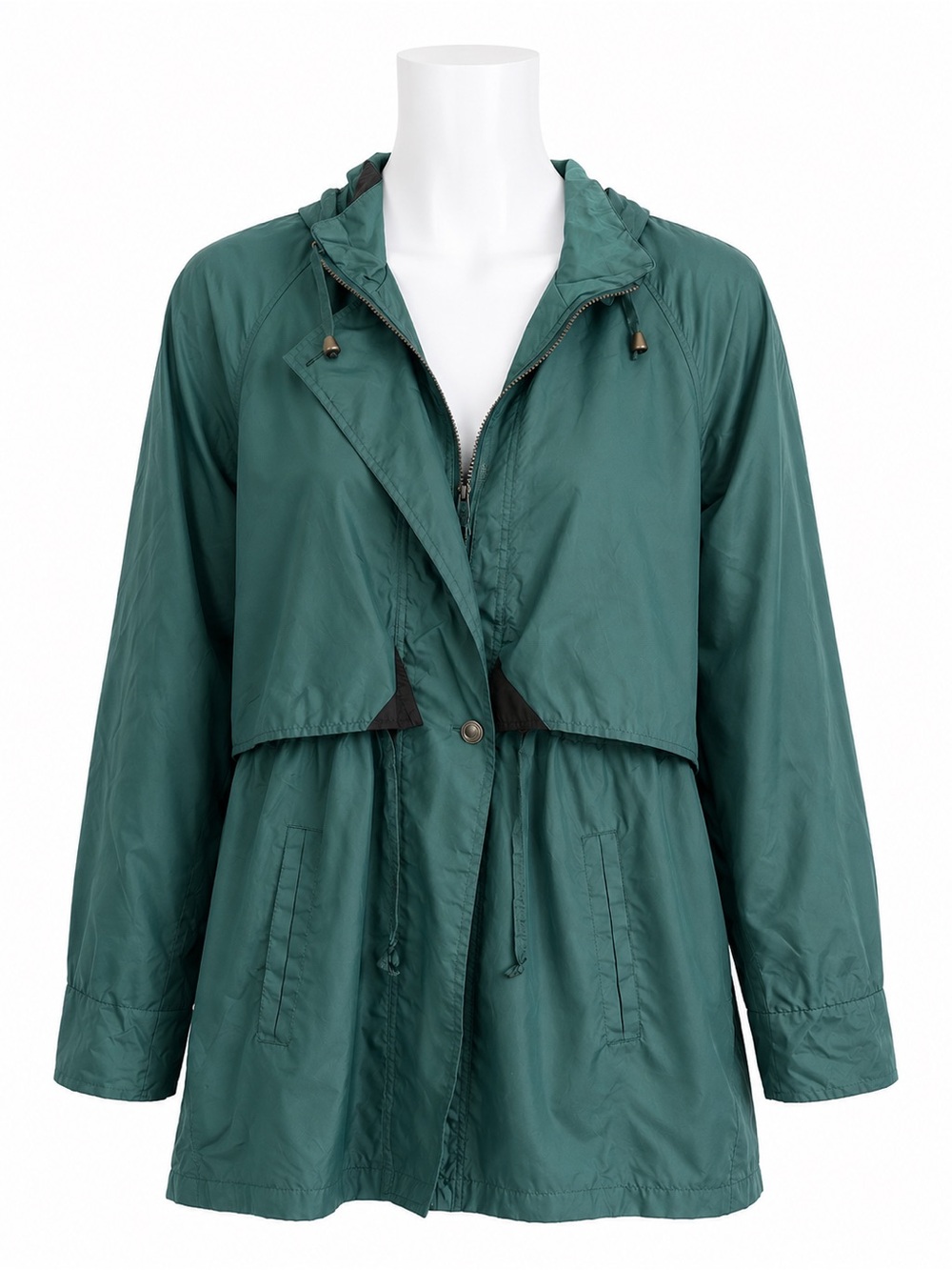 Size M Cabin Creek Women’s Vintage Teal Hooded Rain Jacket Windbreaker Coat